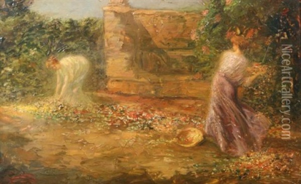 Twee Dames Tussen De Bloemen Oil Painting - Guillaume Eberhard