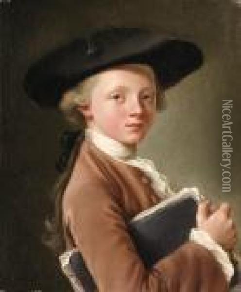 A Boy Holding A Portfolio Oil Painting - Francois-Hubert Drouais