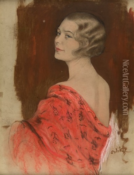 Portrat Einer Dame Im Rotem Kimono Oil Painting - Emil Orlik