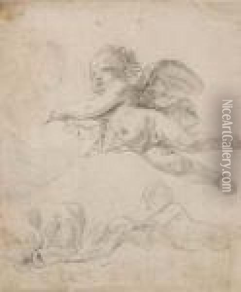 Sheet Of Studies With A Putto Holding A Drapery Oil Painting - Claude Michel, Dit Clodion