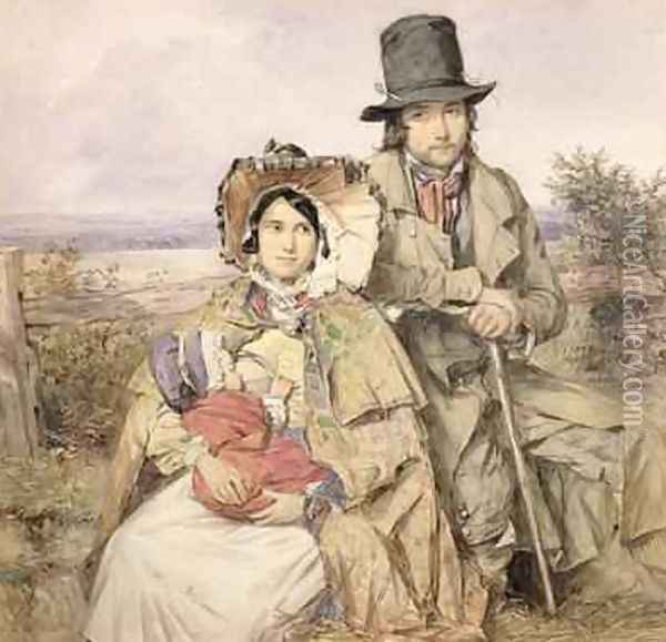 The Emigrants a family seated at a roadside 1840 Oil Painting - Octavius Oakley