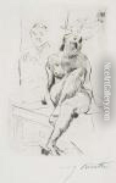 Auf Einem Tische Kauender Weiblicher Akt Oil Painting - Lovis (Franz Heinrich Louis) Corinth