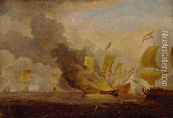 The Dutch Fleet In Action Oil Painting - Charles Brooking