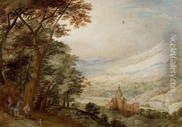 Landschaft Mit Burg Und Reitern Oil Painting - Joos de Momper the Younger
