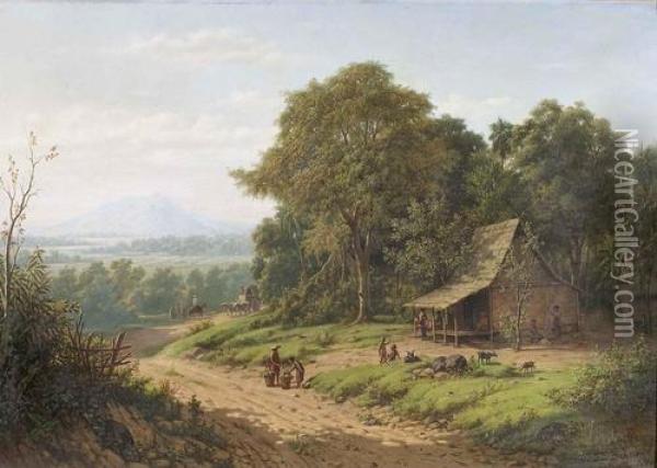 Landschaft Mit Eingeborenen Auf Java. Oil Painting - Jan Daniel Beynon