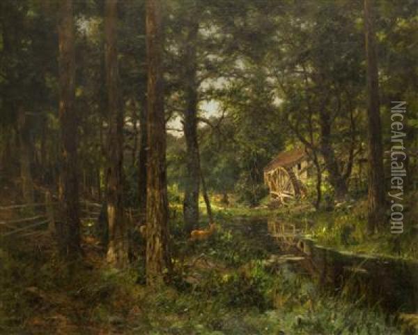 A Mill In The Forest Oil Painting - Max Hoenow