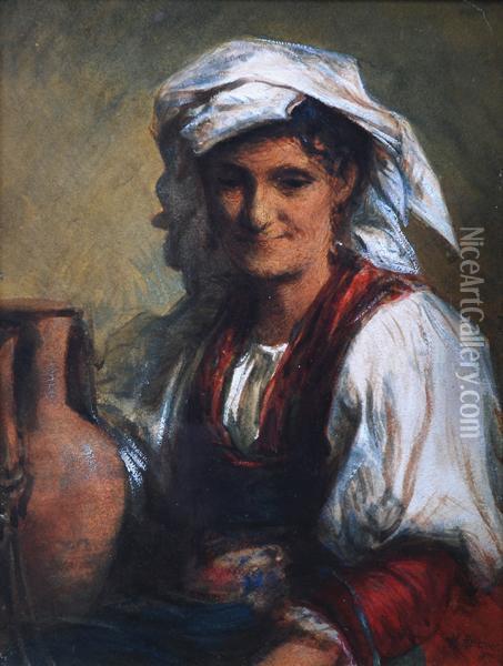 An Italian Peasant Oil Painting - Sir Hubert von Herkomer