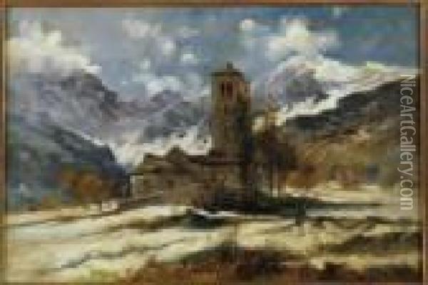 Chiesetta Di Montagna Con Figure Oil Painting - Cesare Gheduzzi