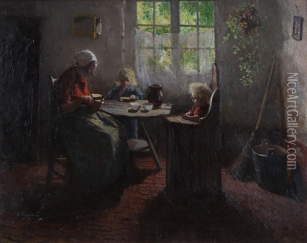 Mother And Children Sitting At A Table Oil Painting - Carolus Johannes Thysen
