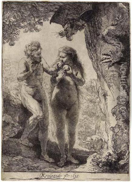 Adam And Eve Oil Painting - Rembrandt Van Rijn