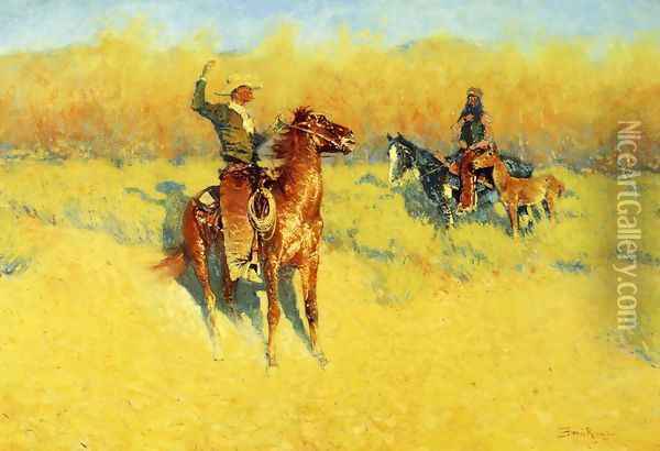 The Long-Horn Cattle Sign Oil Painting - Frederic Remington