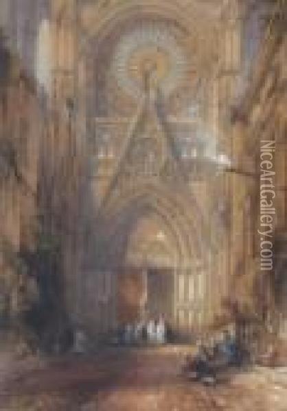Cathedral Exterior Oil Painting - Thomas Colman Dibdin