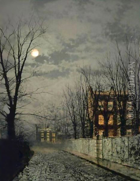 Winter Moonlight Oil Painting - John Atkinson Grimshaw