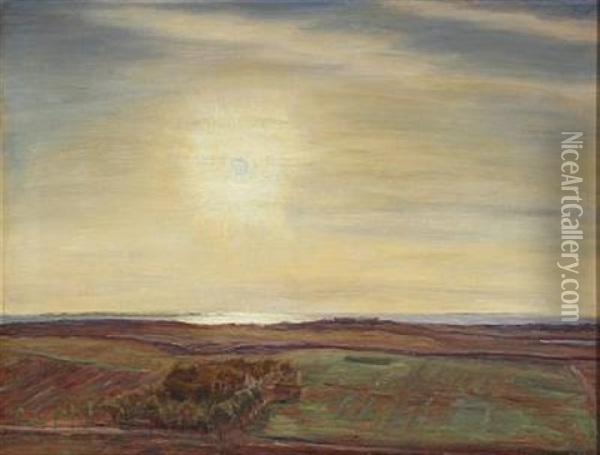 Sun Over A Landscape Oil Painting - Joakim Frederik Skovgaard
