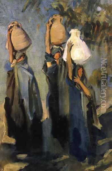 Bedouin Women Carrying Water Jars Oil Painting - John Singer Sargent