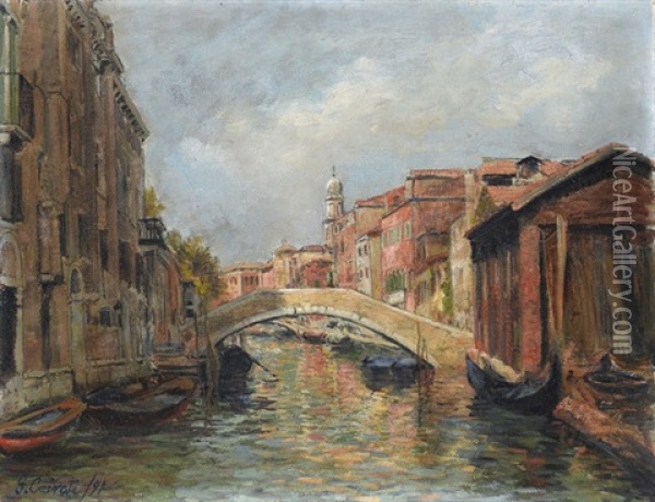 Kanal In Venedig Mit Brucke Oil Painting - Gerolamo Cairati