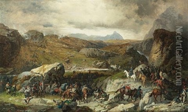 General Suvorov Traversing The St. Gothard Pass Oil Painting - Alexander August von Kotzbue