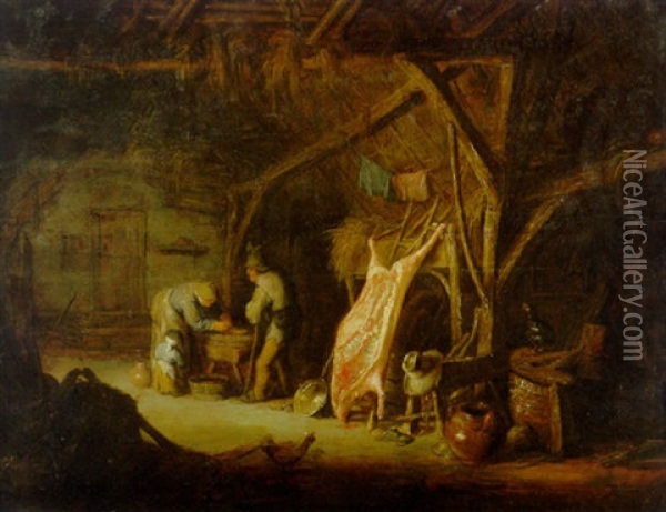 Peasants In A Barn Oil Painting - Isaac Van Ostade