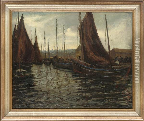 Fishing Boats In A Harbour Oil Painting - Alice Sarah Kinkead