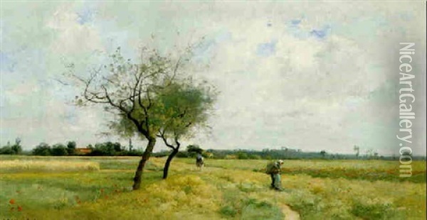 The Poppy Field Oil Painting - Pierre Emmanuel Eugene Damoye