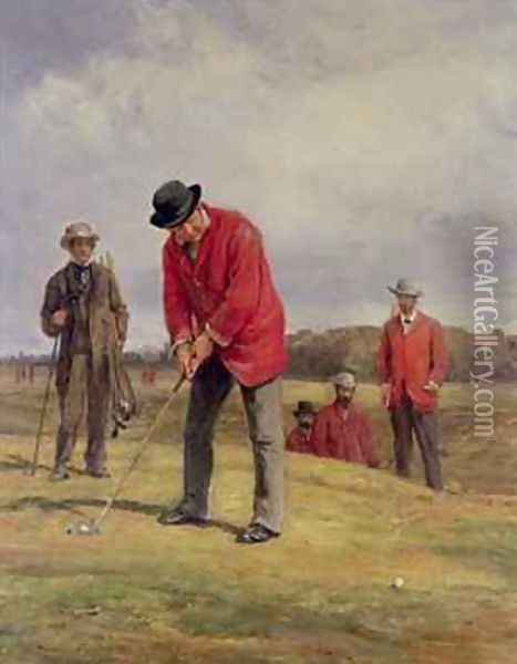 George Glennie Putting at Blackheath with Putting Cleek Oil Painting - Heywood Hardy