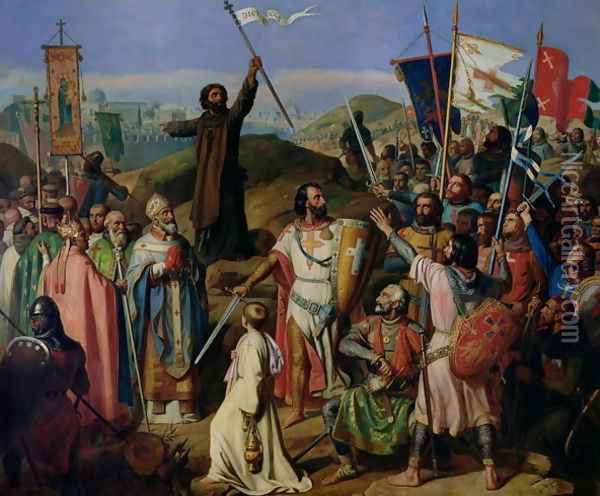 Procession of Crusaders around Jerusalem, 14th July 1099, 1841 Oil Painting - Jean-Victor Schnetz