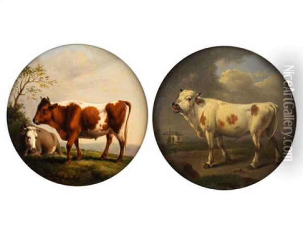 Bildnis Eines Ochsen Und Bildnis Zweier Rinder (pair) Oil Painting - Alexander Johann Dallinger Von Dalling