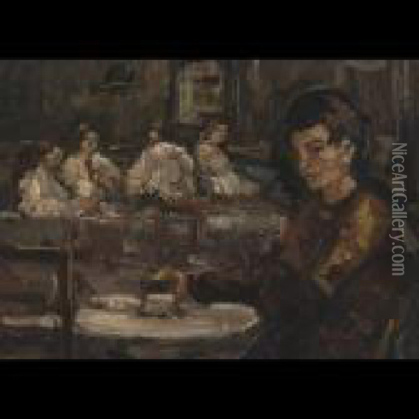 Seamstresses In A Workshop Oil Painting - Isaac Israels