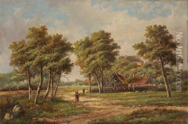 Landschaft Mit Gehoft Oil Painting - Hendrik Barend Koekkoek