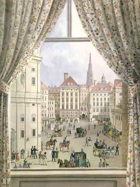 View of the Freyung, Vienna, 1825 Oil Painting - Friedrich Wigand