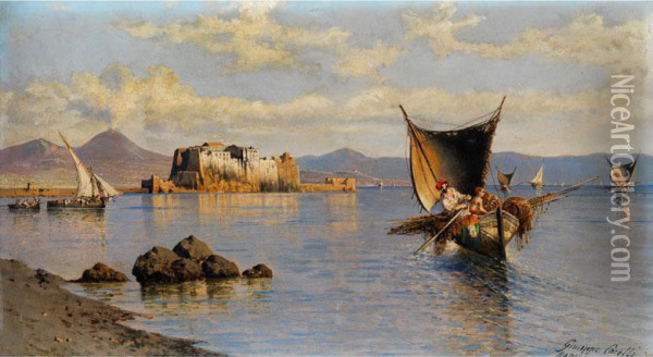 Ansicht Der Bucht Von Neapel Mit Dem Palazzo Donnanna Oil Painting - Giuseppe Carelli