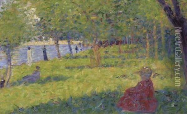 Femmes Assises (etude Pour Un Dimanche Apres-midi A L'ile De La Grande Jatte) Oil Painting - Georges Seurat