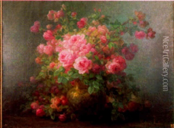 Roses Dans Un Vase Oil Painting - Marthe Elizabeth Barbaud-Kock