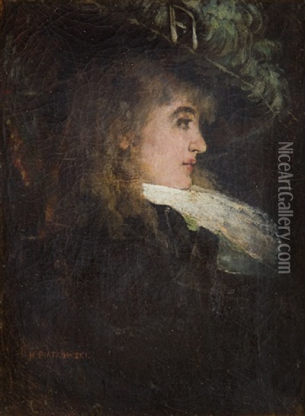 Portrait Of A Lady In A Hut Oil Painting - Henryk Piatkowski