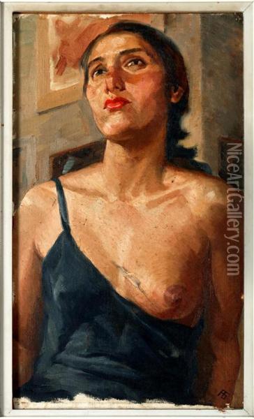 Estudio De Mujer (hombro Descubierto) Oil Painting - Alberto Garduno