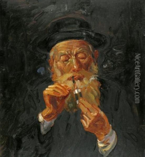Rabbi Oil Painting - Abraham Jozef Messer