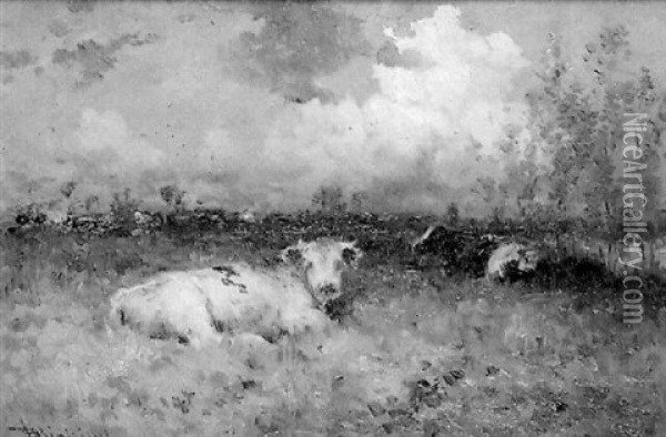 Les Vaches Au Pre Oil Painting - Henry Singlewood Bisbing