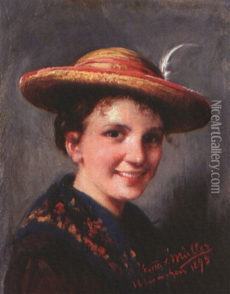 Madchen In Tracht Und Hut Oil Painting - Emma (Edle von Seehof) Mueller