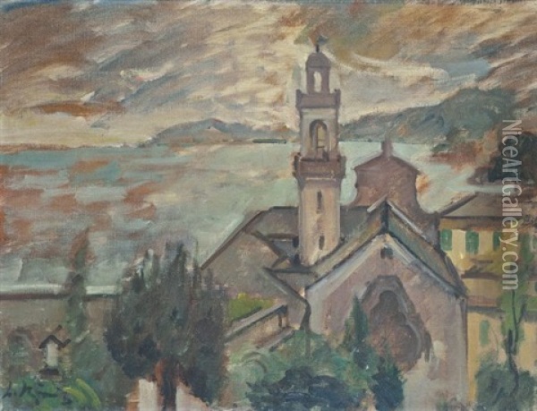 Ansicht Von Rapallo Bei Gewitter Oil Painting - Leo von Koenig