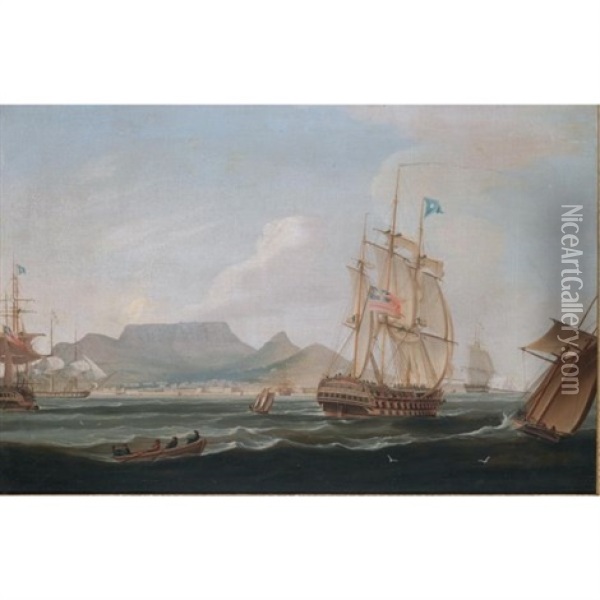 The East Indiaman "lowther Castle", Off Table Bay, Cape Town Oil Painting - William John Huggins