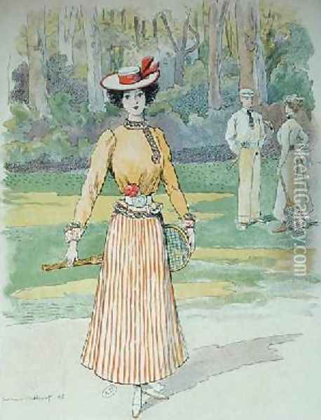 Tennis Outfit 1898 Oil Painting - Lucien Metivet