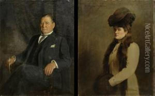 Pair Of Portraits Of A Businessman And A Woman Oil Painting - Henry Stanley Todd