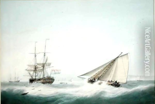 A Brig and a Cutter Oil Painting - Samuel Atkins