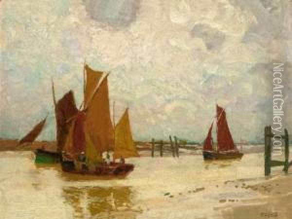 Hollandische Polderlandschaft Mit Fischerbooten Oil Painting - Karl O'Lynch Van Town