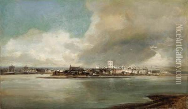 View Of Shoreham Oil Painting - James Webb