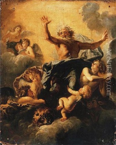 God The Father With The Symbols Of The Four Evangelists Oil Painting - Charles de La Fosse