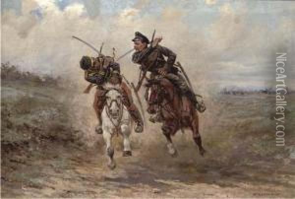 A Cavalry Skirmish Oil Painting - Viktor Vinkent'evich Mazurovskii