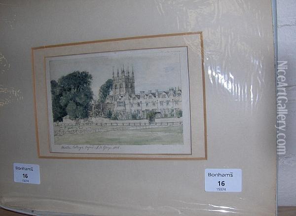 Merton College, Oxford, , Dated 1826 And Inscribed Oil Painting - Richard Hamilton Essex