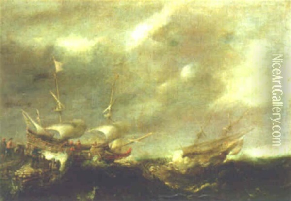 Dutch Ships Off The Coast In Heavy Seas Oil Painting - Bonaventura Peeters the Elder