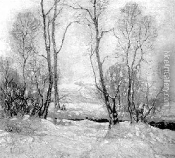 Snowy Landscape With Flowing Brook Oil Painting - Wilson Henry Irvine